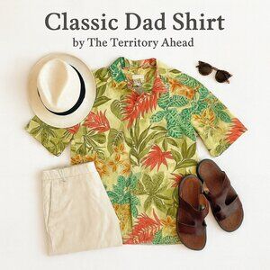 The Territory Ahead Tropical Hawaiian Shirt Tencel Cotton Button Down M